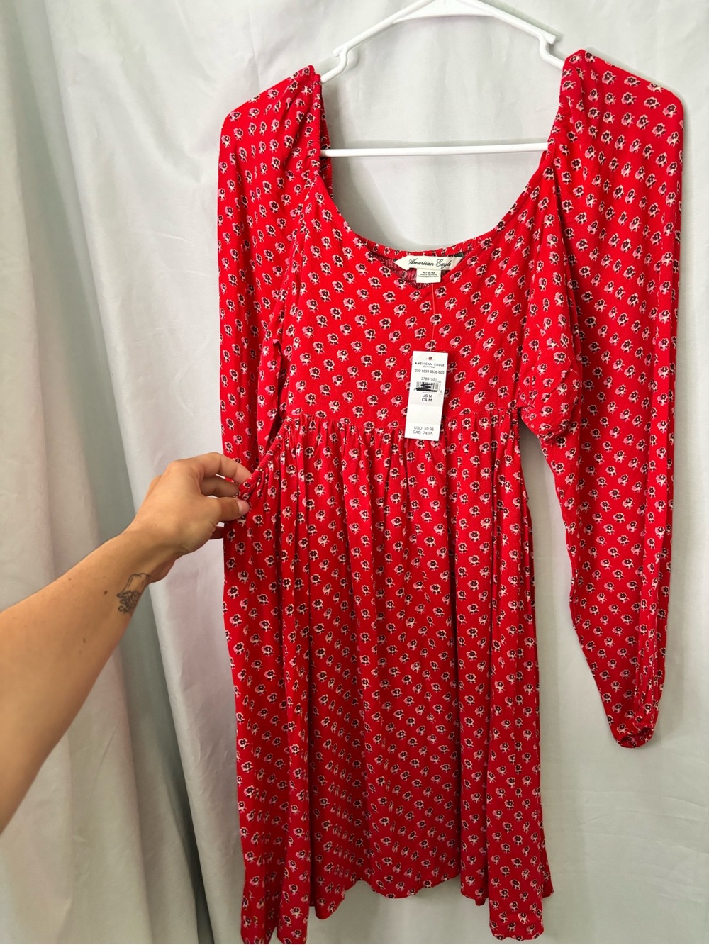 American Eagle Outfitters Red Floral Babydoll Dress